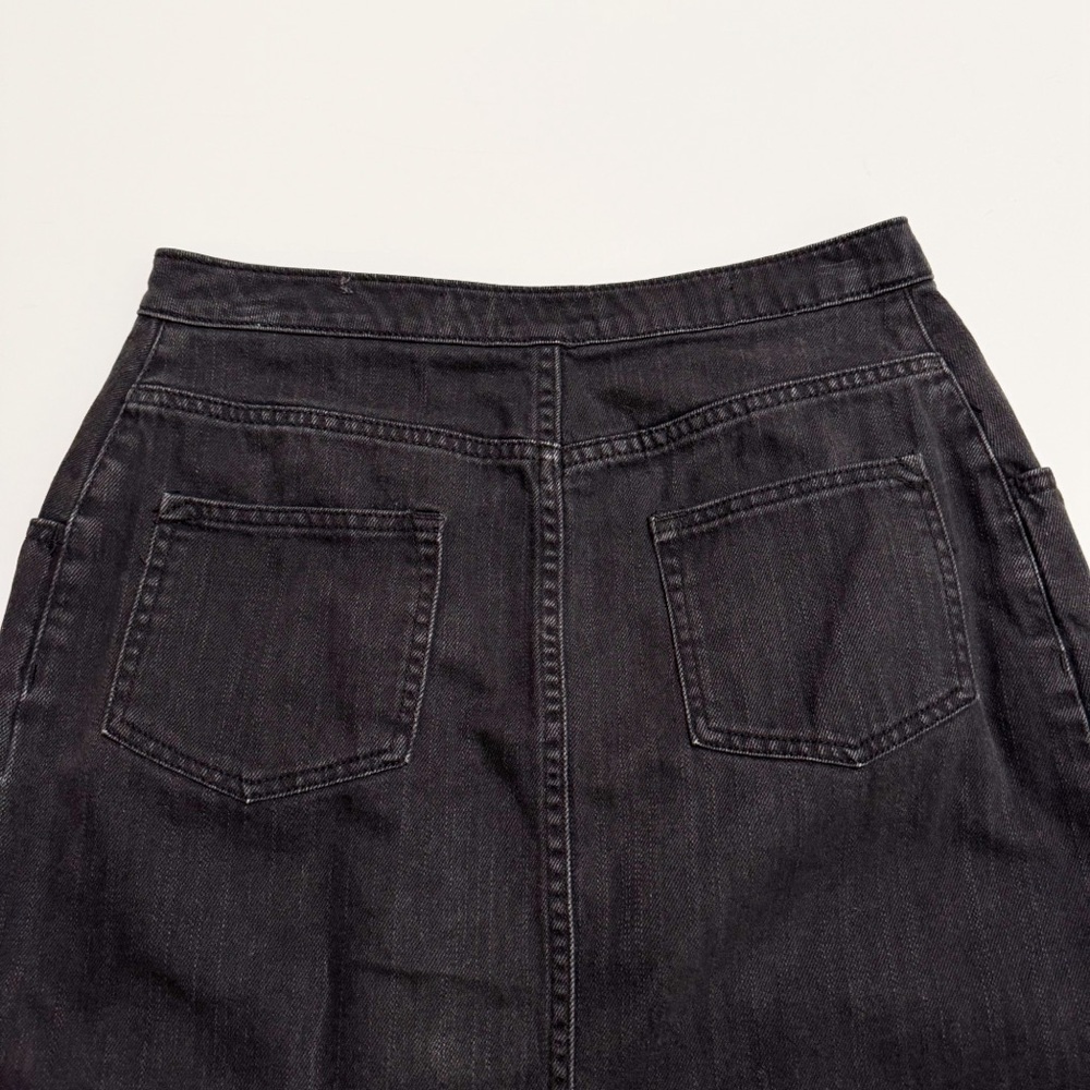 Anthro Pilcro Black Wash Fringe Trim Asymmetric Button Front Jean Skirt - Picture 5 of 12